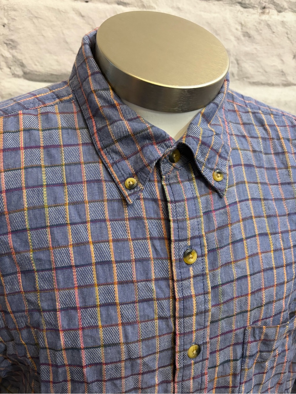 The Territory Ahead 100% Cotton Plaid Shirt Blue Orange Red Colorful Tall